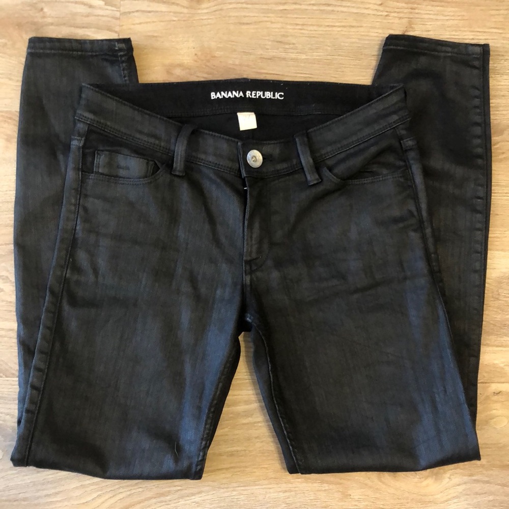 Black Banana Republic Skinny Denim Jeans Cotton Blend Coated Finish Sz 27